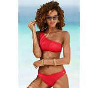 Bustier-Bikini-Top LASCANA "Scallop", Damen, Gr. 38, Cup A/B, rot, Microfaser, Polyamid, unifarben, Bikini-Oberteile, in One-Shoulder-Form (87833057-38) rot