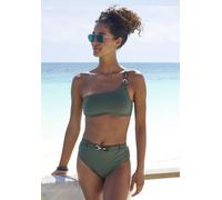 Bustier-Bikini-Top LASCANA "Yves", Damen, Gr. 42, Cup C/D, grün (oliv), Recycling-Polyamid, unifarben, Bikini-Oberteile, mit elegantem Schmuckdekor (86019647-42) oliv