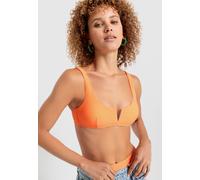 Bustier-Bikini-Top LSCN BY LASCANA "Gina", Damen, Gr. 40, Cup A, orange (neonorange), Recycling-Polyamid, unifarben, Bikini-Oberteile Bustier-Bikini-Top, mit V-Ausschnitt vorne (52991928-40)