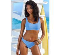 Bustier-Bikini-Top S.OLIVER "Oana", Damen, Gr. 42, Cup E, blau, Microfaser, Strukturmuster, Bikini-Oberteile, mit Bügel (91243862-42) blau
