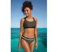 Bustier-Bikini-Top S.OLIVER "Yella", Gr. 44, N-Gr, khaki, Obermaterial: 80% Polyamid, 20% Elasthan. Futter: 92% Polyester, 8% Elasthan, Bikini-Oberteile, mit kontrastfarbenen Details und gekreuzten Bä