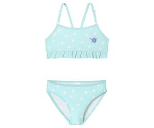 Bustier-Bikini Wirkware recycelt LSF40+ Herzen Schildkröte Rüschen hellgrün - Aqua 98
