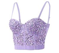 Bustier Damen Sexy -Korsett Top Party Glitzer Crop Top Push Up BH Strass Tank Tops Trägertop Sparkle Corsage Weste Unterhemd Top mit Träger Camisole Tanktops Frauen Clubwear Vest Shirt