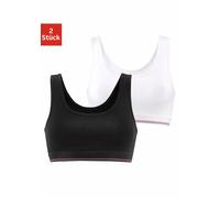 Bustier H.I.S, Damen, Gr. 44/46, N-Gr, schwarz-weiß (schwarz, weiß), Jersey, Obermaterial: 95% Baumwolle, 5% Elasthan, unifarben, Basic, BHs Bustier BH-Set, aus elastischer Baumwoll-Qualität (875704-4