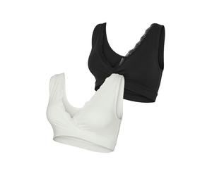 Bustier MAMALICIOUS "MLHELENA CROSSY LACE BRA 2F 2-P NOOS", Damen, Gr. XS (34), N-Gr, weiß (snow weiß pack:schwarz), Jersey, Obermaterial: 95% Baumwolle, 5% Elasthan, unifarben, BHs Bustier (28583323-