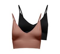 Bustier ONLY "ONLVICKY - BH-Tops mit geripptem Detail im 2er-Pack", Damen, Gr. M, N-Gr, braun (cognac pack:cognac, schwarz), Jersey, Obermaterial: 90% Polyamid, 10% Elasthan, unifarben, Basic, BHs Bus
