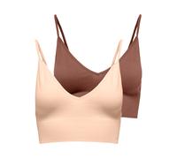 Bustier ONLY "ONLVICKY - BH-Tops mit geripptem Detail im 2er-Pack", Damen, Gr. XS, N-Gr, braun (peach taffy pack:peach taffy, cognac), Jersey, Obermaterial: 90% Polyamid, 10% Elasthan, unifarben, Basi