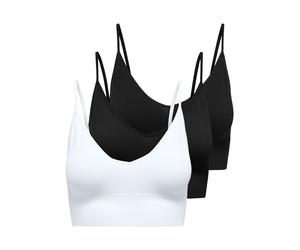 Bustier ONLY "ONLVICKY RIB S-L V-NECK 3-PACK TOP NOOS", Damen, Gr. S, N-Gr, weiß (schwarz pack:schwarz, schwarz, hellweiß), Jersey, Obermaterial: 90% Polyamid, 10% Elasthan, unifarben, figurbetont, BH