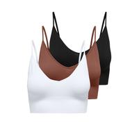 Bustier ONLY "ONLVICKY RIB S-L V-NECK 3-PACK TOP NOOS", Damen, Gr. XS, N-Gr, schwarz pack:schwarz, hellweiß, cognac, Jersey, Obermaterial: 90% Polyamid, 10% Elasthan, unifarben, figurbetont, BHs Busti
