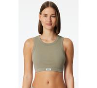 Bustier SCHIESSER "Revival Kollektion", Damen, Gr. 46, N-Gr, beige (713, grün), Feinripp, Obermaterial: 95% Baumwolle, 5% Elasthan, BHs Bustier, Breite Abschlüsse an Dekolleté und Armausschnitt (55862