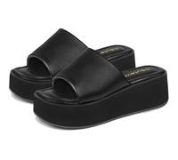 Butevar Chunky Plateau-Sandalen für Damen - bequem, schwarz, offener Zehenbereich, Schlupfschuhe, Plateau-Slides, Y2K, Keilsandalen für den Sommer, leger, Schwarz, 35 EU
