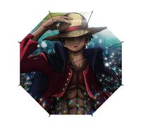 ButkUs One Piece Luffy Anime Regenschirm mit 8 Streben UV-Schutz, leicht und tragbar, perfekt für Reisen, Sonne und Regen, einfach zu bedienen, automatische Öffnung, Anime Farbe