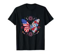 Butterfly Floral US Flag 4th of July Insect Lover Patriotic T-Shirt