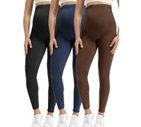Buttergene Damen Umstandsleggings über dem Bauch Mutterschaft Yoga Hosen Workout Schwangerschaft Leggings, 3er-Pack Schwarz/Kaffee/Marineblau, S
