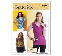BUTTERICK B6847F5 Set für Damenoberteil mit Wasserfallausschnitt, Code B6847 Schnittmuster, mehrfarbig, Sizes 16-18-20-22-24