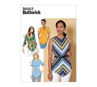 Butterick Easy to Sew Damen Schnittmuster B6663E5 Halb taillierte Bluse Größen 42-50, Weiß