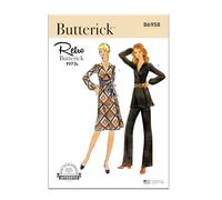 Butterick Schnittmuster-Set für Damen, Vintage-Stil, 70er-Jahre-Kleid, Tunika und Hose, Design Code B6958, 36-38, 40-42, mehrfarbig