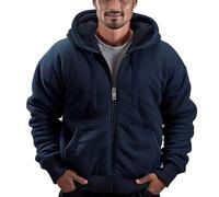 Butygity Sherpa-Kapuzenpullover für Herren, schwer, Durchgehender Reißverschluss, Dicke Fleece-Jacken, warme Wintermäntel, Marineblau, 4X-Large