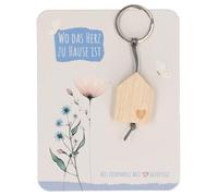 Butzon & Bercker Holz-Schlüsselanhänger 105 x 3 cm - aus unbehandeltem Eichenholz mit Herz-Lasergravur graues Lederband Lieferung auf Backcard mit war