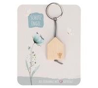 Butzon & Bercker Holz-Schlüsselanhänger Schutzengel 105 x 3 cm - aus unbehandeltem Eichenholz mit Engel-Lasergravur graues Lederband Lieferung auf Bac
