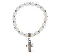 Butzon & Bercker Stretch-Armband mit Kreuz und rosa Perlen: Du bist wunderbar. Christlicher Schmuck für Mädchen zur Kommunion, Taufe oder Geburtstag. Rosa-silbernes Kinderarmband mit Begleitheft