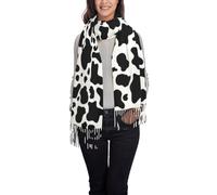 BUULOO Damen Schal mit Spukhaus, bedruckter Kaschmir-Schal, warm, bequem, weich, mit Fransen, modisches Wintergeschenk., Schwarz-weiße Kuh, One size