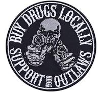 "Buy drugs locally - support your Outlaws" Aufnäher/Aufbügler Biker Patch zum annähen | Rocker Bügelbilder | Geschenk Motorradfahrer Applikation für Jacke/Weste/Jeans/Leder | 90x90mm