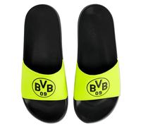 BVB Badeschlappen neon, Borussia Dortmund Badelatschen Schwarze Sohle, Emblem Gr. 43/44