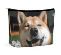BVNMT Make-up-Tasche, tragbare Kosmetiktasche, große Kapazität, Reise-Make-up-Tasche, Aufbewahrungstasche, Gummienten, bedruckt, Kulturbeutel, geeignet für Frauen und Mädchen, Shiba Inu Smile Tongue