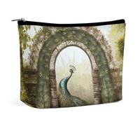 BVNMT Make-up-Tasche, tragbare Kosmetiktasche, große Kapazität, Reise-Make-up-Tasche, Aufbewahrungstasche, Motiv: Traumpferd, bedruckt, Kulturbeutel, geeignet für Frauen und Mädchen, Gartentür Pfau