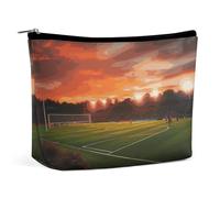 BVNMT Make-up-Tasche, tragbare Kosmetiktasche, große Kapazität, Reise-Make-up-Tasche, Aufbewahrungstasche, Muscheln und Sanddruck, Kulturbeutel, geeignet für Damen und Mädchen, Schönes Fußballfeld bei