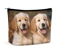 BVNMT Make-up-Tasche, tragbare Kosmetiktasche, große Kapazität, Reise-Make-up-Tasche, Aufbewahrungstasche, Gänseblümchen, bedruckt, Kulturbeutel, geeignet für Damen und Mädchen, Golden Retriever Hunde