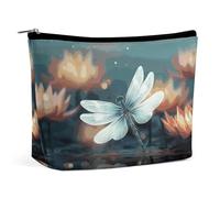 BVNMT Make-up-Tasche, tragbare Kosmetiktasche, großes Fassungsvermögen, Reise-Make-up-Tasche, Aufbewahrungstasche, Geparden-Druck, Kulturbeutel, geeignet für Frauen und Mädchen, Libelle mit Seerose