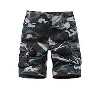 BWBIKE Herren Camo Cargo Kurze Casual Arbeit Shorts Klassische Camouflage Outdoor Active Shorts Baumwolle Combat Shorts mit Mehreren Taschen, Hellblau, M