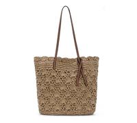 BWBIKE Papierstroh Shopper für Damen, handgefertigte Große Sommer Strandtasche mit Kunstledergriffen Trendiger Schulter Shopper für Reisen Urlaub und den Alltag