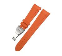 BWBVHRHZY 20 mm, 21 mm, 22 mm, Silikon-Gummi-Armband, passend for Tudor Black Bay, passend for GMT Pelagos, gebogenes Ende, Faltschließe(Orange fold,22MM_HIGH QUALITY)