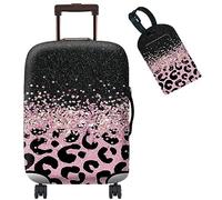 BWEGRHE Gepäckabdeckung, Kofferschutz plus 1 Gepäckanhänger, geeignet für 48,3-81,3 cm große Gepäckstücke, Rosa Glitzer-Leopardenmuster, S (19-21 inch)