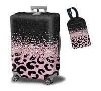 BWEGRHE Gepäckabdeckung, Kofferschutz plus 1 Gepäckanhänger, geeignet für 48,3-81,3 cm große Gepäckstücke, Rosa Glitzer-Leopardenmuster, M (22-25 inch)