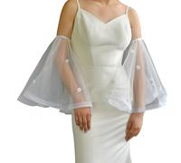 Bwuikim Hochzeits Armstulpen mit Spitzenbesatz, leichte Netzhandschuhe und Perlenakzente für weiße, mit Baumwolle gefütterte Ärmel Braut Armstulpen aus Tüll Leichte Tüll Handschuhe für die Braut