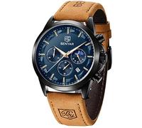 BY BENYAR Uhren Herren Armbanduhr Herren Chronograph Analog Quarz Wasserdicht Braunes Lederarmband Herrenuhr Leuchtende Datum Mode Lässig Business-Kleid Uhren Elegantes Geschenk fur Männer