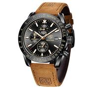 by BENYAR Uhren Herren Chronograph Analog Quarz Braun Lederarmband Armbanduhr Herren Wasserdicht Leuchtende Datum Herrenuhr Mode Lässig Sport Business-Kleid Uhren fur Männer Elegantes Geschenk