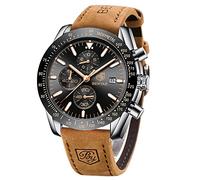 by BENYAR Uhren Herren Chronograph Analog Quarz Braun Lederarmband Armbanduhr Herren Wasserdicht Leuchtende Datum Herrenuhr Mode Lässig Sport Business-Kleid Uhren fur Männer Elegantes Geschenk