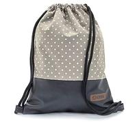 By Bers Leon großer Premium Turnbeutel mit Innentaschen Rucksack Tasche Damen Herren Teenager Gym Bag Draw String 45x34cm für Sport Reise Alltag Einkauf (Dot_BeigehellBraun_SchwPU)