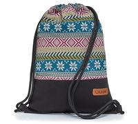 By Bers Leon großer Premium Turnbeutel mit Innentaschen Rucksack Tasche Damen Herren Teenager Gym Bag Draw String 45x34cm für Sport Reise Alltag Einkauf (TB_Boho_Schwarz_011)