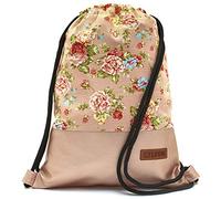 By Bers Leon großer Premium Turnbeutel mit Innentaschen Rucksack Tasche Damen Herren Teenager Gym Bag Draw String 45x34cm für Sport Reise Alltag Einkauf (rosarose_RosaPu)