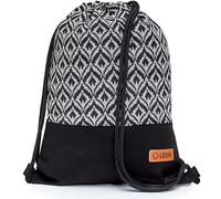 By Bers Leon großer Premium Turnbeutel mit Innentaschen Rucksack Tasche Damen Herren Teenager Gym Bag Draw String 45x34cm für Sport Reise Alltag Einkauf (TB_Boho_Schwarz_018)