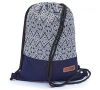 By Bers Leon großer Premium Turnbeutel mit Innentaschen Rucksack Tasche Damen Herren Teenager Gym Bag Draw String 45x34cm für Sport Reise Alltag Einkauf (TB_Boho_Blau_006)