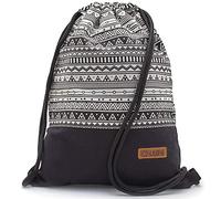 By Bers Leon großer Premium Turnbeutel mit Innentaschen Rucksack Tasche Damen Herren Teenager Gym Bag Draw String 45x34cm für Sport Reise Alltag Einkauf (Indio2_SW)