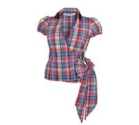 By Johanna Trachtenbluse Damen Bluse Wickelbluse Mehrfarbig Kariert für Trachten Jeans Lederhose Rock Kurz arm 44