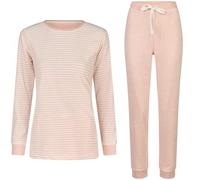 By Louise Damen Frottee Pyjama Schlafanzug Nachtwäsche lang Rosa, Farbe:Rose Streifen, Grösse:L